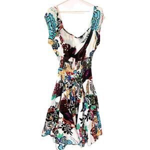 Grace Dresses White Floral Elastic Waist Full Skirt Midi 100% Cotton Dress Small